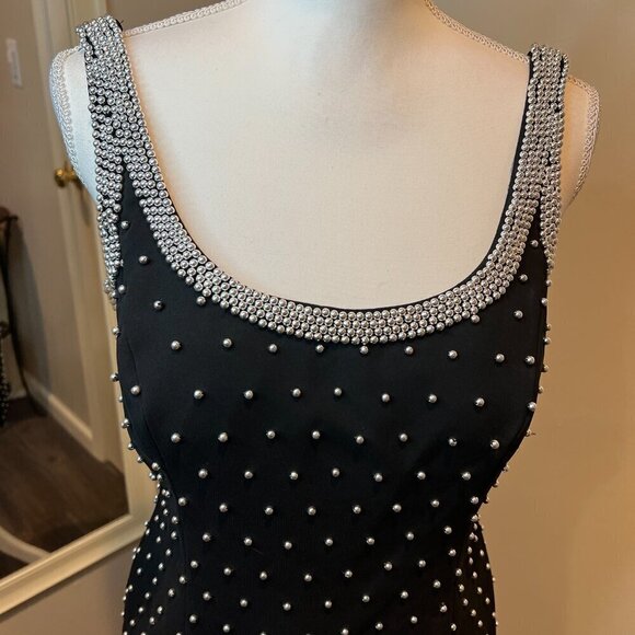 Carmen Marc Valvo Collection Black Beaded sleeveless Cocktail Dress, Size 8 - Picture 2 of 16